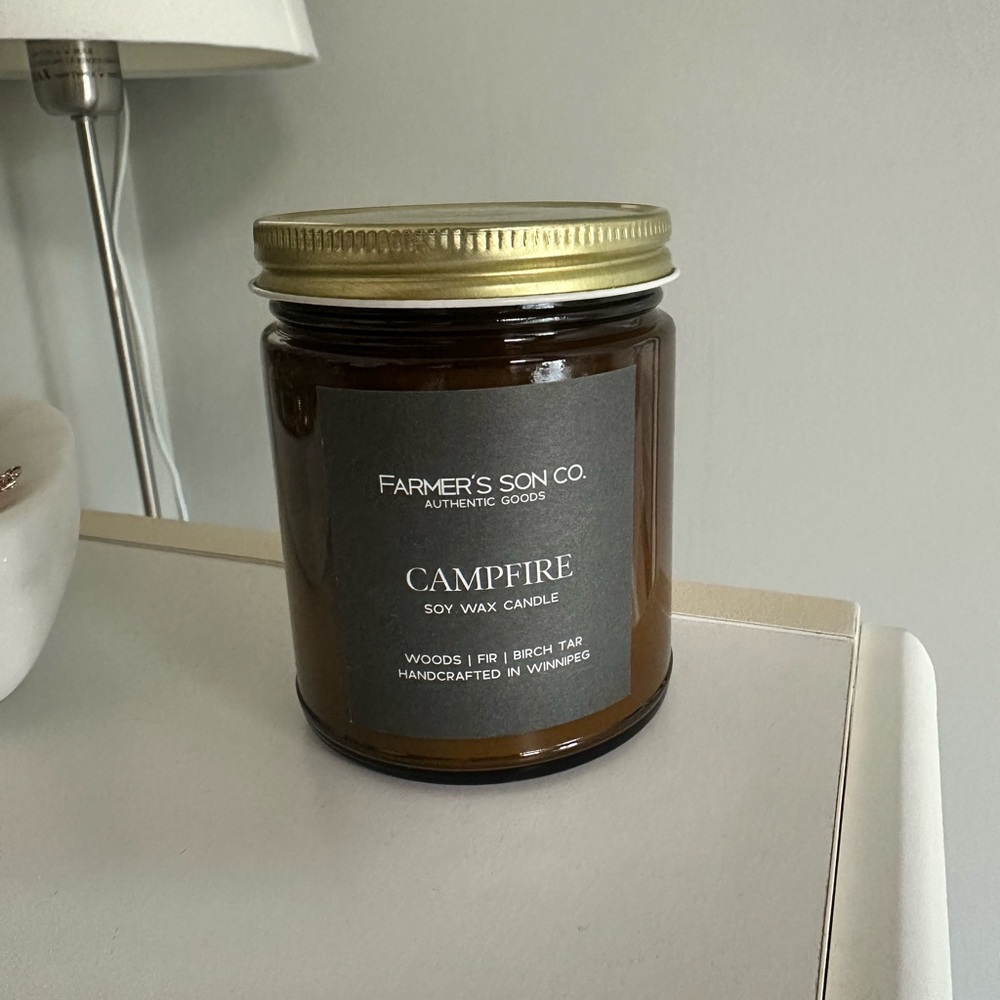 Farmer's Son Co. Campfire Soy Wax Candle - Brown Glass, Gold Lid